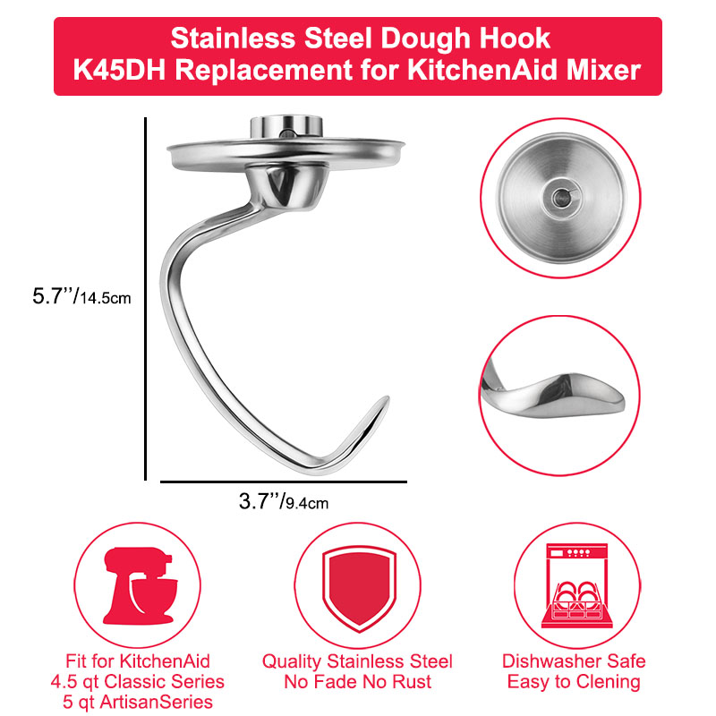 Kitchenaid Mixer Hand Mixer - Roestvrijstalen deeghaak voor KitchenAid 4,5 Qt