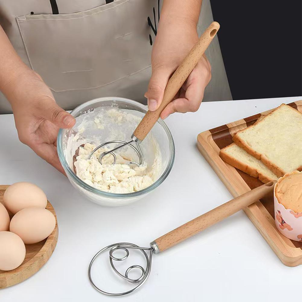Danish Pancake Pan - Eikenhouten handvat Deense deegspiraalmixer bakgereedschap huishoudelijk